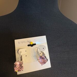 Sterling Silver Earrings with Pink Gemstone